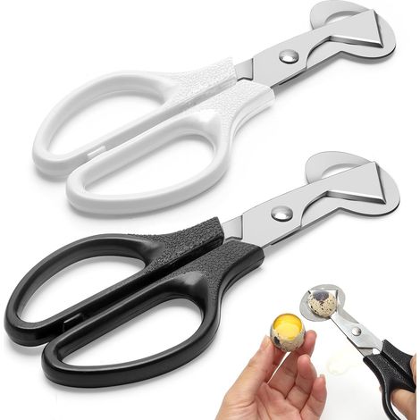 Dos cortadores de huevos de acero inoxidable y tijeras para abrir huevos de ave. (1/5)