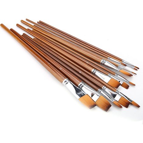 13 pinceaux à poils de nylon pour aquarelle et peinture à l'huile (pointes plates), manches en bois, matériel d'art professionnel (1/5)