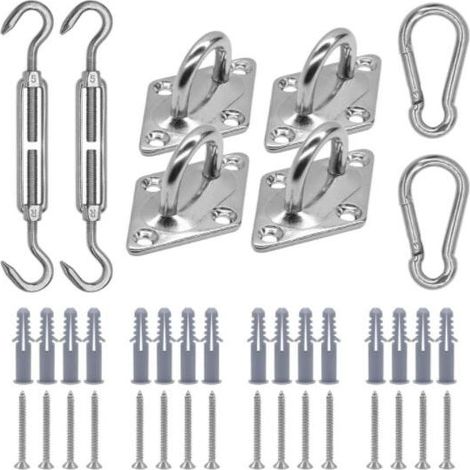 Kit de Fixation Voile d'ombrage, Kit de Montage pour Voile Solaire, Fixation Toile Ombrage, Fixation pour Triangle et Carré, Rectangle, Acier Inoxydable 316 de Qualité Marine (M5 24-Pcs) (1/4)