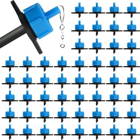 100 1/4" Goutteurs d'Irrigation Goutte à Goutte, 2 GPH Goutteur Compensation Pression pour Tube 4/7 mm, Micro Arroseur Jardin Tête Débit Constant pour Irrigation Goutte Pression 8 L/H (Bleu) (1/5)