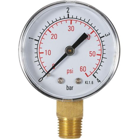 Manomètre hydraulique à cadran pour filtre de piscine, 50 mm, 0 à 60 psi (0 à 4 bar), filetage NPT 1/4". (1/5)