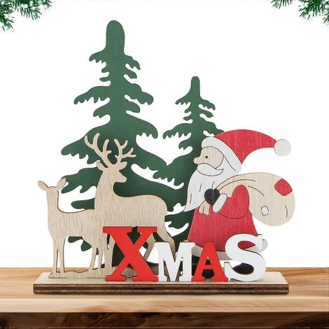 Centre de table de Noël en bois, décoration de table pour la maison et les fêtes de Noël (Père Noël) (1/5)