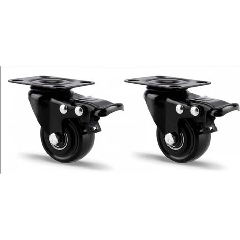Set de 2 Roulettes pivotantes, 50mm Roulettes avec Frein Roues pour Meubles, Roulettes Transports jusqu'à 300 kg Heavy Duty Industrielles Plaques Roulette pour intérieur et extérieur - Noir (1/4)