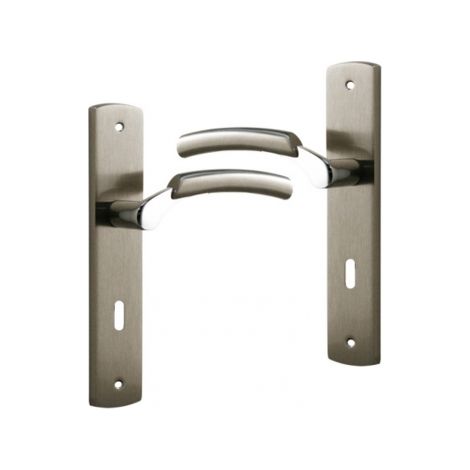 Ouvre&Déco – 2 poignées de porte LUXOR entrée de clé,laiton nickel satiné entraxe 195 mm (1/2)