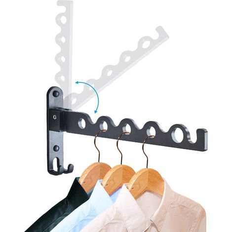 Porte-Vêtements Murale Pliable - Aluminium - Rotation 90° - Fixation Sans Perçage ou Vis - Salle De Bain Chambre Balcon - 1 Pièce (1/5)