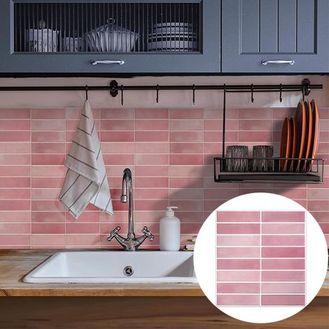 Crédence Adhésive 3D Rose - Lot de 5 Revêtements Muraux Imperméables DIY pour Rénovation Décorative de Cuisine et Salle de Bain (1/5)