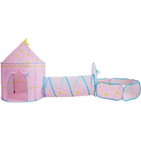 Tente et Tunnel Enfant, Rose avec Un Motif étoilé pour Les Filles, Tente pour Enfants 3 en 1 avec Piscine à balles et Tunnel, intérieur/extérieur