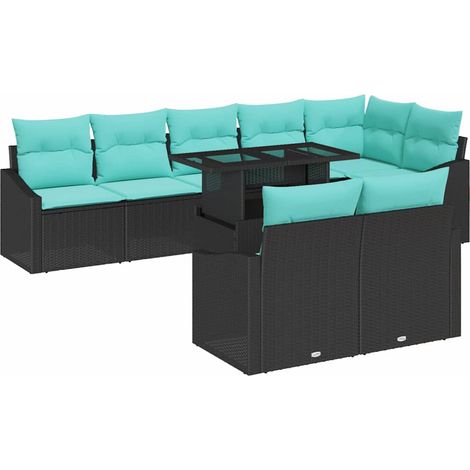 Garden Sofa Set 9 pcs Black and Blue Poly Rattan vidaXL (1/5)