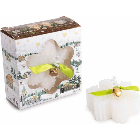 Candele di Natale a fiocco di neve con fiocchetto decorativo e campanella, in confezione regalo, set da 8 pezzi, Candela: 6,5 x 5,5 x 2 H
