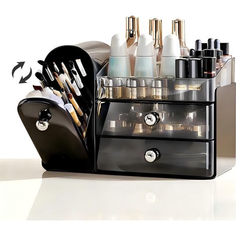 Kosmetik-Organizer mit Pinselhalter, Hautpflege-Organizer Große Aufbewahrungsmöglichkeit für Make-up, Organizer für die Badezimmerablage, wasserdicht, staubdicht, robust, leicht zu reinigen, schwarz (1/5)