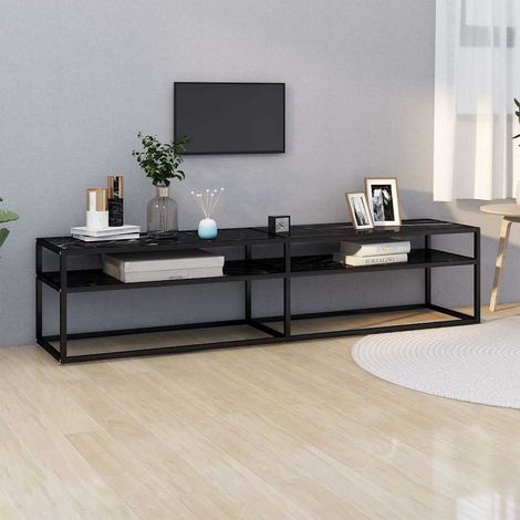 vidaXL Meuble TV marbre noir 180x40x40,5 cm verre trempé (1/5)