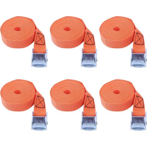 6er Set Spanngurte mit Ratsche 25mm x 3m Orange für Ladungssicherung
