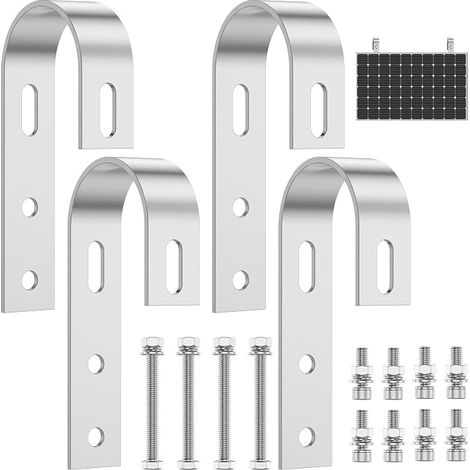 Lot de 2 supports pour balustrade de balcon en acier inoxydable 304, pour tubes de Ø 30 à 58 mm, sans perçage, panneau solaire, support de balcon, support PV, 15,3 × 6,2 cm, avec vis (4 pièces) (1/5)