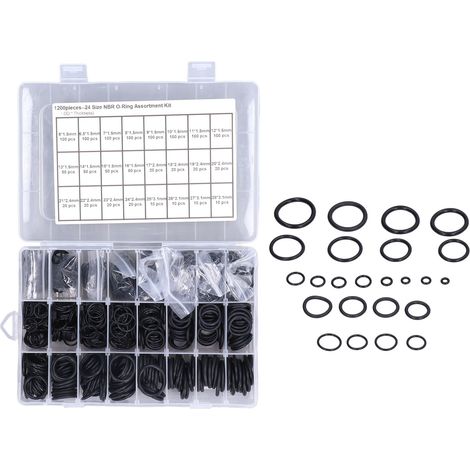 Kit de 1200 joints d'étanchéité en caoutchouc nitrile de différentes tailles, en forme de tore, noir. (1/5)