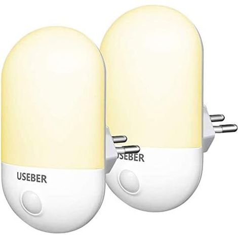 Veilleuse LED, [Lot de 2] Veilleuse automatique Useber Plug-and-Play avec capteur crépusculaire, économie d'énergie 0,5 W, veilleuse pour chambre d'enfant, couloir, escaliers (blanc chaud) (1/5)