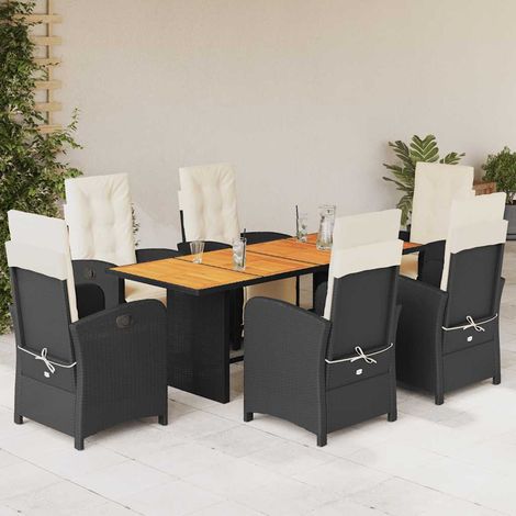 vidaXL Set de comedor de jardín 7 pzas y cojines ratán sintético negro (1/5)