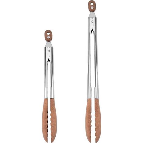 Pinces alimentaires en acier inoxydable, pinces pour barbecue de 23 cm et 30 cm, pinces pour buffet, pinces alimentaires en bois (1/5)