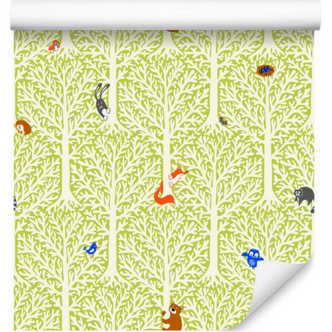 Carta da parati con alberi e animali colorati per soggiorno e camera da letto, 50x1000 cm. (1/5)