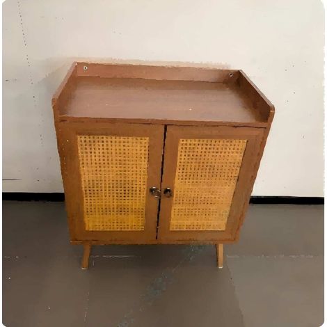 Pour Salon et Salle à Manger Optimisez Votre Espace Buffet Bas Meuble Bar à Café avec Portes en Rotin Tressé Marron
