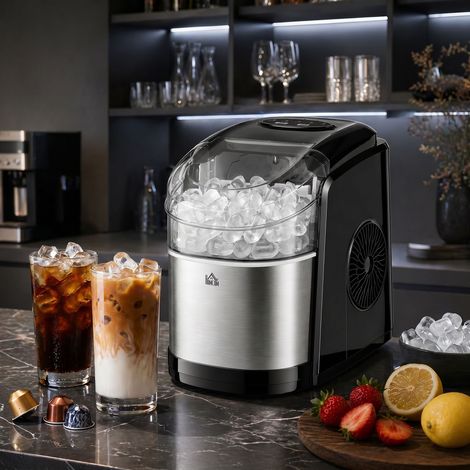 Machine à glaçons avec réservoir d'eau de 1,7 litre, bac à glaçons de 0,9 kg, pelle et panier inclus, produit 9 glaçons en 6 à 12 minutes. (1/5)