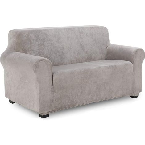 Housse de canapé 2 Place en Velours,Housse de canapé en Peluche en Velours Doux pour canapé,Housses de Meubles élégantes avec Accoudoirs Revêtement de Canapé (Gris Clair) (1/5)