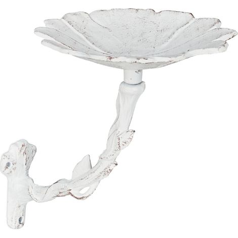Bagno per uccelli da parete design floreale giardino 20 x 17 x 21 cm resistente alle intemperie in ghisa verde 130009196