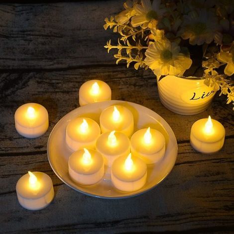 Bougies chauffe-plat LED, 24 paquets de bougies chauffe-plat à piles sans flamme, fausse bougie électrique pour les célébrations saisonnières et de festival 100 + heures de lumière électrique (24) [Cl (1/4)
