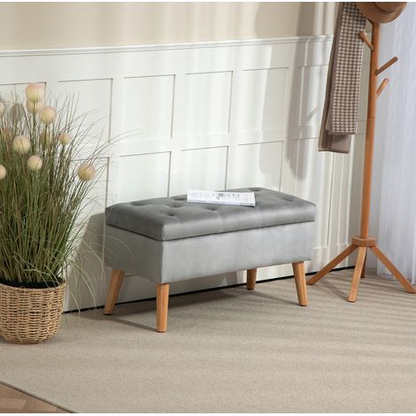 Banco arcón con asiento acolchado efecto terciopelo, 80 x 35 x 40 cm, gris OKMYHOME (1/5)