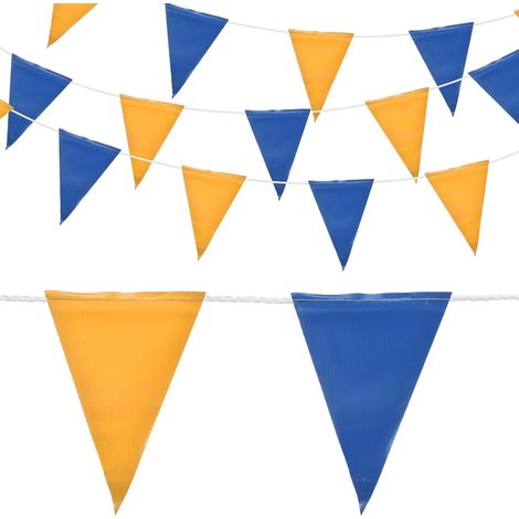 102Ft Guirlande Bleue Jaune, 45 Drapeaux Triangle Bannières Pennant pour Fête Intérieure Extérieure, Signalisation de Construction et de Sécurité (1/5)