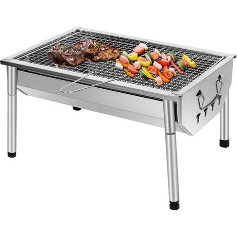 SunJas Barbecue Charbon de Bois INOX Ajustable Barbecue Démontable en Acier Portable BBQ Exterieur Grille sur Pied (1/5)