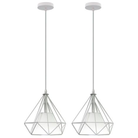 royaluxe- 2PCS Lustre Rétro E27 Lampes Suspendues Industrielles En Métal Avec Cage En Diamant Pour Chambre À Coucher, Vestiaire, Salon, Café (Blanc) (1/5)