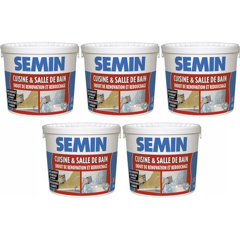 Lot de 5 enduits de rebouchage et rénovation spécial cuisine et salle de bain Semin - adapté aux pièces humides - seau de 1 kg (1/5)