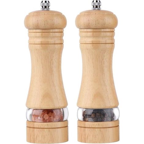 2Pcs Moulins à Poivre et Sel, Manuel Moulins à Épices,Moulin à Poivre en Bois, Salieres et Poivrieres Bois, Salière et Poivrière Réglables en Bois(Couleur du bois) (1/5)