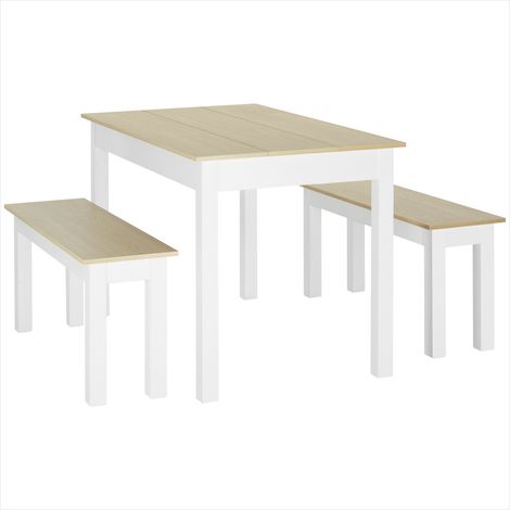 Ensemble table et chaises en chêne avec 2 bancs escamotables (1/5)