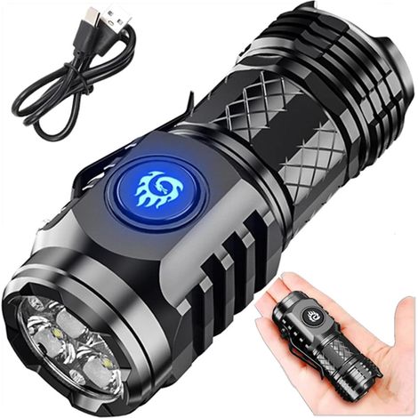 Mini lampe de poche portable à trois yeux - Cinq modes - Super lumineuse - Rechargeable - Haute luminosité - Étanche [Classe énergétique A+++] (1/5)