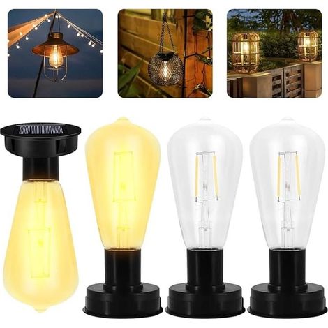 4 Pièces Lampe Solaire de Rechange avec Ampoule, 7cm Lampes Solaires de Rechange pour Lanterne Solaire Remplacement de Couvercles Solaires pour Lanterne Suspendue Extérieur Décoration de Jardin (1/5)