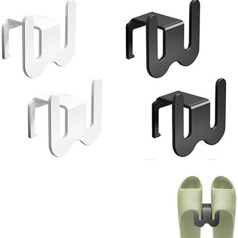 4-teiliges Schuhregal für die Tür, Hängendes Schuhregal, Selbstklebendes Schuhregal, Schuhorganizer, Hausschuhehaken, Badezimmer-Hausschuheregal, Hängendes Schuhregal, Schwarz & Weiß (1/5)