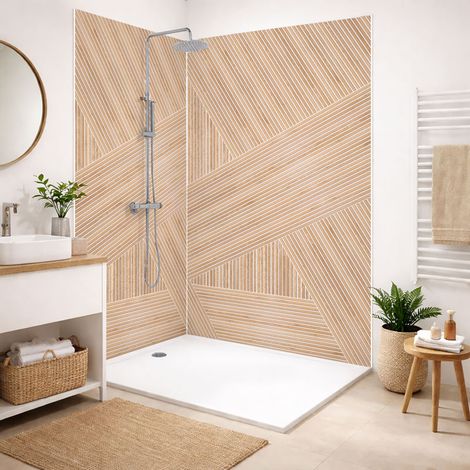 Lot de 2 panneaux de douche en PVC (90x220 & 120x220 cm) + profilés blanc - Ikigai Blanc - Beige