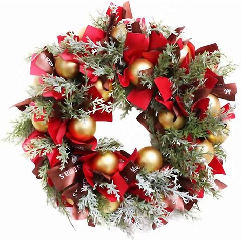 1 Couronne de Noël, 42 cm, boules et ruban, décoration porte d'entrée, intérieur et extérieur (1/5)