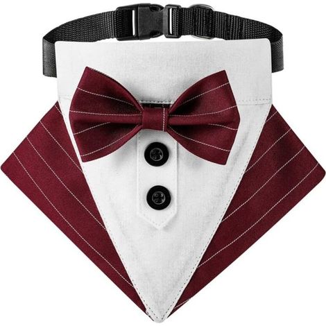 Collier Bandana Smoking pour Chien, Formel avec Noeud Papillon et Cravate Réglables - Fête Mariage Cadeau d'Anniversaire