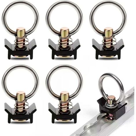 Lot de 10 anneaux de fixation pour rails, embouts de rails aéronautiques, accessoires pour traverses de rails 900 daN, adaptés aux anneaux de fixation pour camions et rails aéronautiques. (1/4)