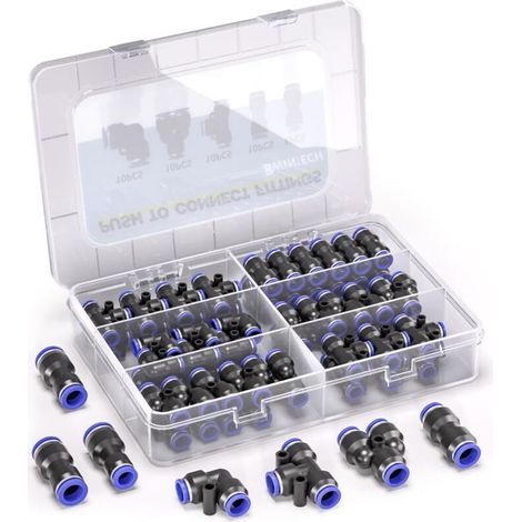 46 Pcs 6mm Kit de connecteur de Tuyau d'air à Pression Rapide pneumatique (connecteur Droit/coudé/té/séparateur 6mm et connecteur réducteur 4-6.4-8.6-8mm) (1/4)