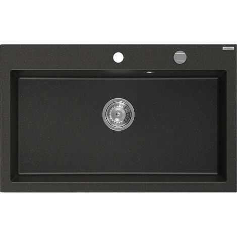 Mexen Elix Granitspüle 1-Becken 800 x 500 mm, Schwarz/Gold Metallic, Chrom Siphon - 6527801005-75 (1/5)
