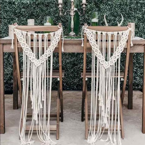 Set aus 2 handgewebten Stuhlhussen, ideal für Hochzeiten – Stuhlsets im Bohème-Stil, perfekt für Partys und als Dekoration für Zuhause (Weiß, Maße: 70 x 40 cm) (1/5)