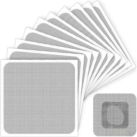 Lot de 10 Patchs Réparation Moustiquaire 10 x 10 cm en Fibre de Verre Gris, Autocollants pour Fenêtre et Porte (1/5)