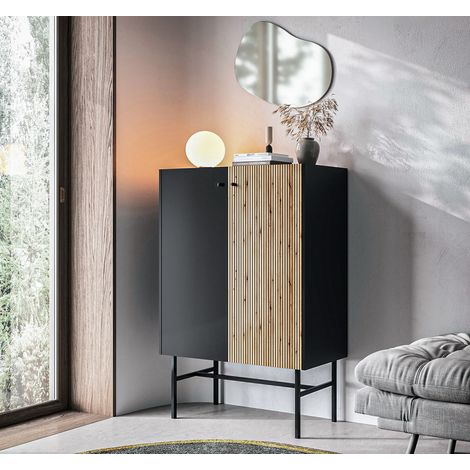 AX LIVING Kommode modern Dinley – 93 cm breit in Schwarz & Eiche