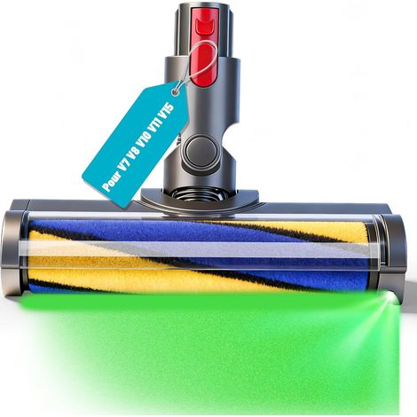 Brosse pour Dyson V7 V8 V10 V11 V15 Tête de Brosse avec LED Vert Révéler et Aspirer la Poussière Invisible Brosse Motorisée Aspirateur pour Dyson Embout Pièce Détachée Accessoire pour Sols Durs (1/5)
