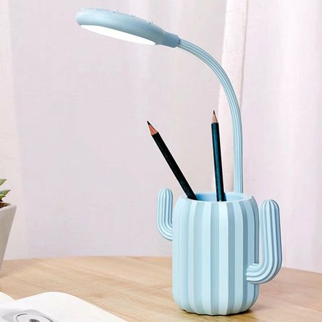 Lampe de table de cactus bleu porte-stylo créatif lampe de table de stockage lampe de lecture avec bureau de stylo décoratif pour les jeunes,convient aux dortoirs, chambres, espaces personnels (1/5)