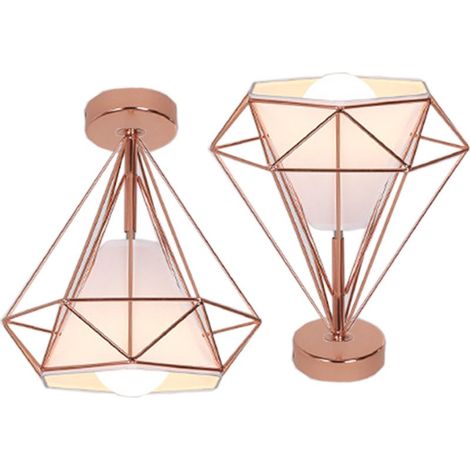 2X Lampe À Suspension Rétro Vintage En Forme De Diamant 25CM (Or Rose) Plafonnier Industriel En Métal Et Fer E27 Pour Restaurant Et Café (1/5)