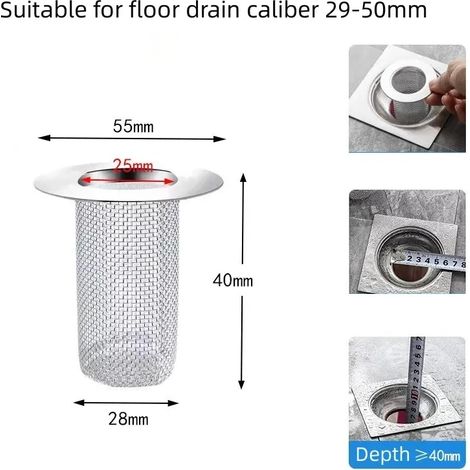 (29-50mm short)Stainless Steel Floor Drain Filter Mesh Sink Strainer Kitchen Bathroom Anti-clog Drains Bathtub Hair Catcher Shower Strainers (1/4)